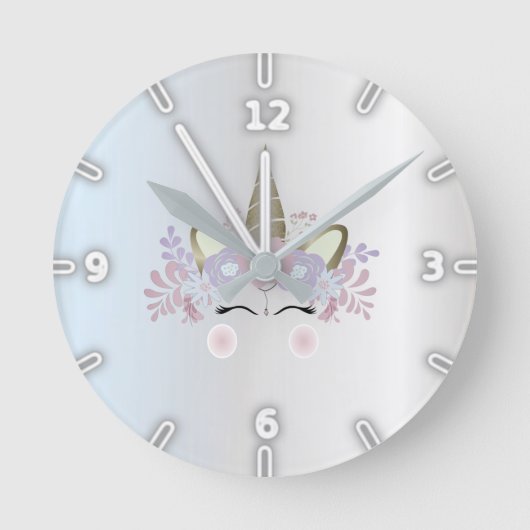 Schattige Silver Magical Floral Unicorn Ronde Klok (Voorkant)