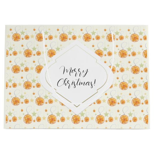 Schattige Sinaasappel Beige Kerst Waterverf Patroo Groot Cadeauzakje (Voorkant)