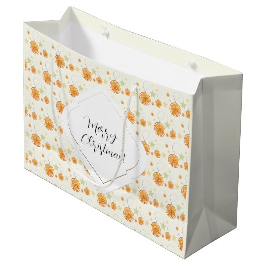 Schattige Sinaasappel Beige Kerst Waterverf Patroo Groot Cadeauzakje (Voorkant Gekanteld)