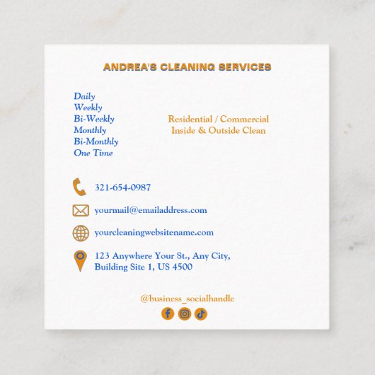 Schattige Sinaasappel & Blauw Professionele schoon Vierkante Visitekaartje (Achterkant)