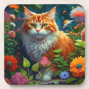 Schattige Sinaasappel Cat in Flowers Bier Onderzetter