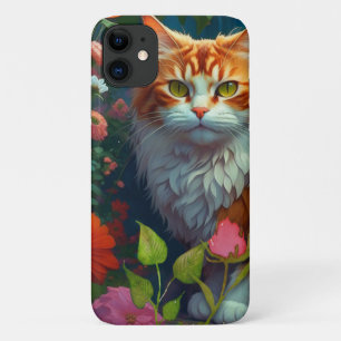 Schattige Sinaasappel Cat in Flowers Case-Mate iPhone Case