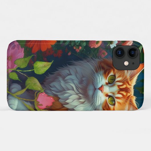 Schattige Sinaasappel Cat in Flowers Case-Mate iPhone Case (Achterkant (horizontaal))