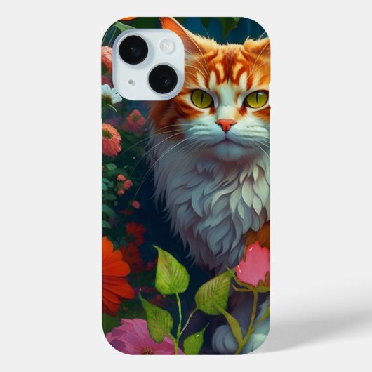 Schattige Sinaasappel Cat in Flowers Case-Mate iPhone Case (Achterkant)