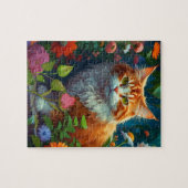 Schattige Sinaasappel Cat in Flowers Legpuzzel (Horizontaal)