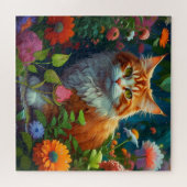 Schattige Sinaasappel Cat in Flowers Legpuzzel (Horizontaal)