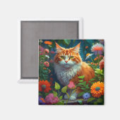 Schattige Sinaasappel Cat in Flowers Magneet (Voorkant / Achterkant)