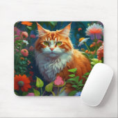 Schattige Sinaasappel Cat in Flowers Muismat (Met muis)