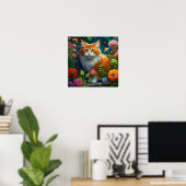 Schattige Sinaasappel Cat in Flowers Poster (Thuiskantoor)