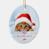 Schattige Sinaasappel Cat Red Santa Hat Paw gepers Keramisch Ornament (Rechts)