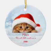 Schattige Sinaasappel Cat Red Santa Hat Paw gepers Keramisch Ornament (Voorkant)