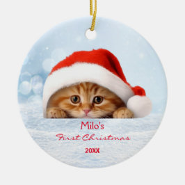 Schattige Sinaasappel Cat Red Santa Hat Paw gepers Keramisch Ornament