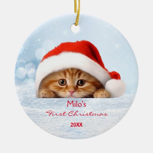 Schattige Sinaasappel Cat Red Santa Hat Paw gepers Keramisch Ornament (Voorkant)