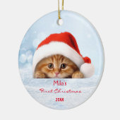 Schattige Sinaasappel Cat Red Santa Hat Paw gepers Keramisch Ornament (Links)