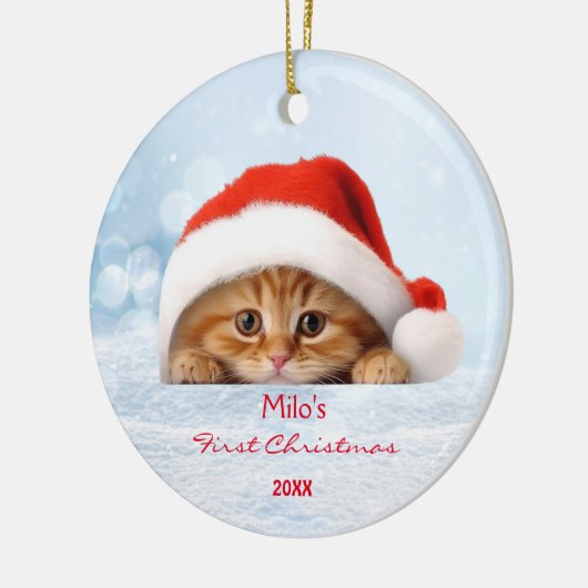 Schattige Sinaasappel Cat Red Santa Hat Paw gepers Keramisch Ornament (Links)