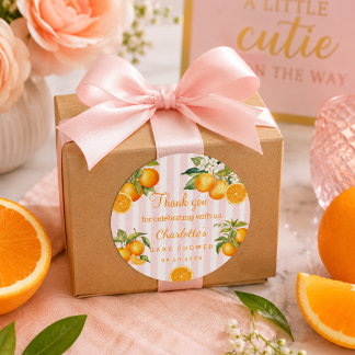 Schattige Sinaasappel Citrus Baby Shower Bedankt Ronde Sticker