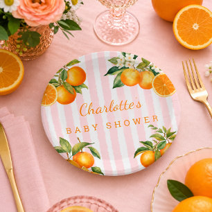 Schattige Sinaasappel Citrus Baby Shower Papieren Bordje