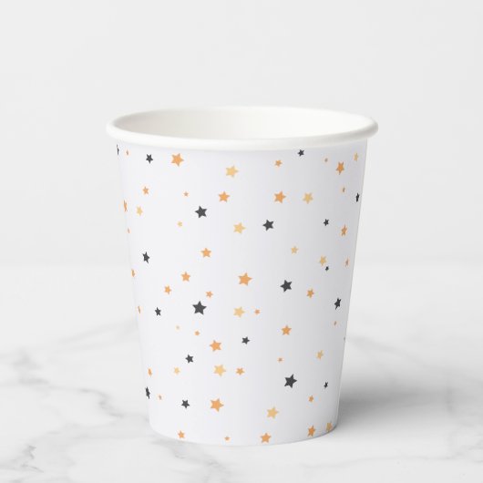 Schattige Sinaasappel en Black Star Pattern Hallow Papieren Bekers (Achterkant)