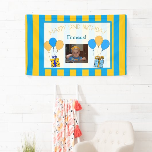 Schattige Sinaasappel en blauw Happy Birthday gepe Spandoek (Insitu)