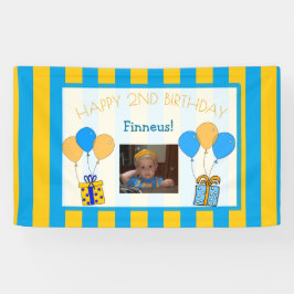 Schattige Sinaasappel en blauw Happy Birthday gepe Spandoek