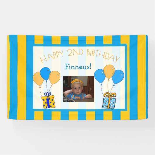 Schattige Sinaasappel en blauw Happy Birthday gepe Spandoek (Horizontaal)