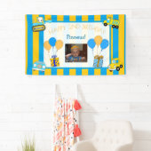 Schattige Sinaasappel en blauw Happy Birthday gepe Spandoek (Insitu)