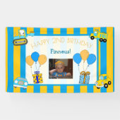 Schattige Sinaasappel en blauw Happy Birthday gepe Spandoek (Horizontaal)