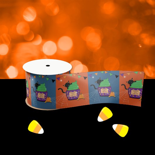 Schattige Sinaasappel en blauw zwart Cat Halloween Satijnen Lint