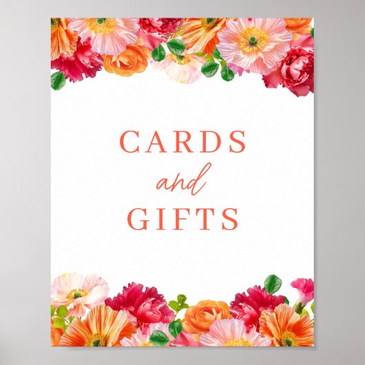 Schattige Sinaasappel en Bright Pink Floral Kaarte Poster (Voorkant)