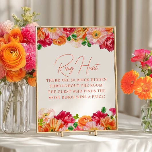 Schattige Sinaasappel en Bright Pink Floral Ring H Poster