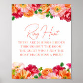 Schattige Sinaasappel en Bright Pink Floral Ring H Poster (Voorkant)