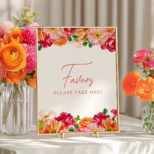 Schattige Sinaasappel en Helder Roze Bloemen Favor Poster