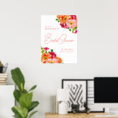 Schattige Sinaasappel en Helder Roze Bloemen Welko Poster (Thuiskantoor)