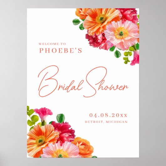 Schattige Sinaasappel en Helder Roze Bloemen Welko Poster (Voorkant)