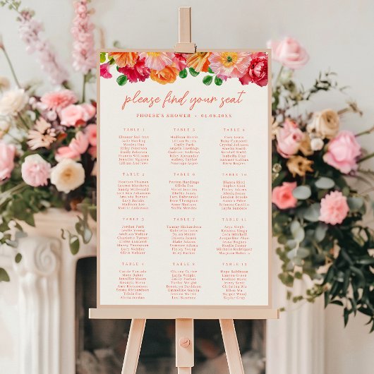 Schattige Sinaasappel en Helder Roze Bloemen Zitka Poster