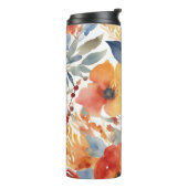 Schattige Sinaasappel en rode bloemen Waterverf Bl Thermosbeker (Gedraaid links)