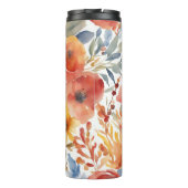 Schattige Sinaasappel en rode bloemen Waterverf Bl Thermosbeker (Achterkant)