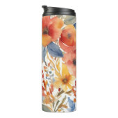 Schattige Sinaasappel en rode bloemen Waterverf Bl Thermosbeker (Geroteerd rechts)