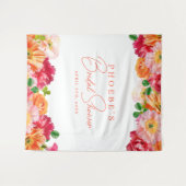 Schattige Sinaasappel en Roze Bloemen Vrijgezellen Wandkleed (Voorkant (horizontaal))