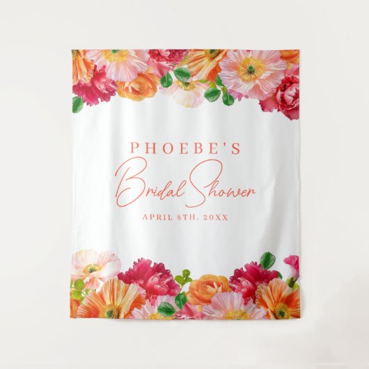 Schattige Sinaasappel en Roze Bloemen Vrijgezellen Wandkleed (Voorkant)