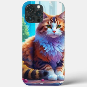 Schattige Sinaasappel en witte kat zitten in stads Case-Mate iPhone Case