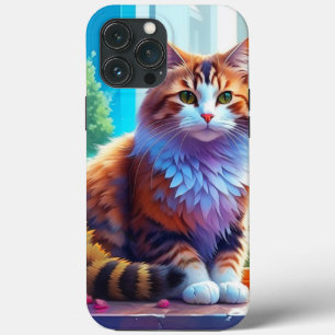 Schattige Sinaasappel en witte kat zitten in stads Case-Mate iPhone Case