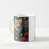 Schattige Sinaasappel en witte kat zittend in Flow Koffiemok (Voorkant links)