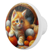 Schattige Sinaasappel en witte kitten spelen in ga Keramische Knop (Rechts)