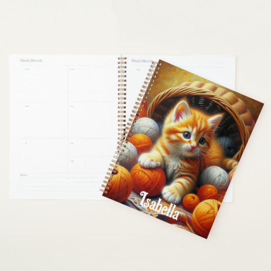 Schattige Sinaasappel en witte kitten spelen in ga Planner (Display)
