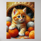 Schattige Sinaasappel en witte kitten spelen in ga Poster (Voorkant)