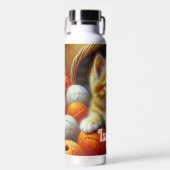 Schattige Sinaasappel en witte kitten spelen in ga Waterfles (Voorkant)