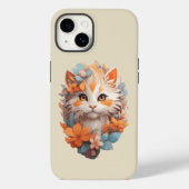 Schattige Sinaasappel Floral Kitty Cat Case-Mate iPhone Case (Achterkant)