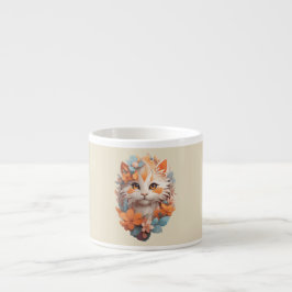 Schattige Sinaasappel Floral Kitty Cat Espresso Kop