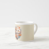 Schattige Sinaasappel Floral Kitty Cat Espresso Kop (Voorkant rechts)
